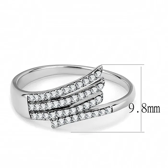 Alamode Rings DA043 High polished no plating Stainless Steel Ring with AAA Grade CZ in Clear