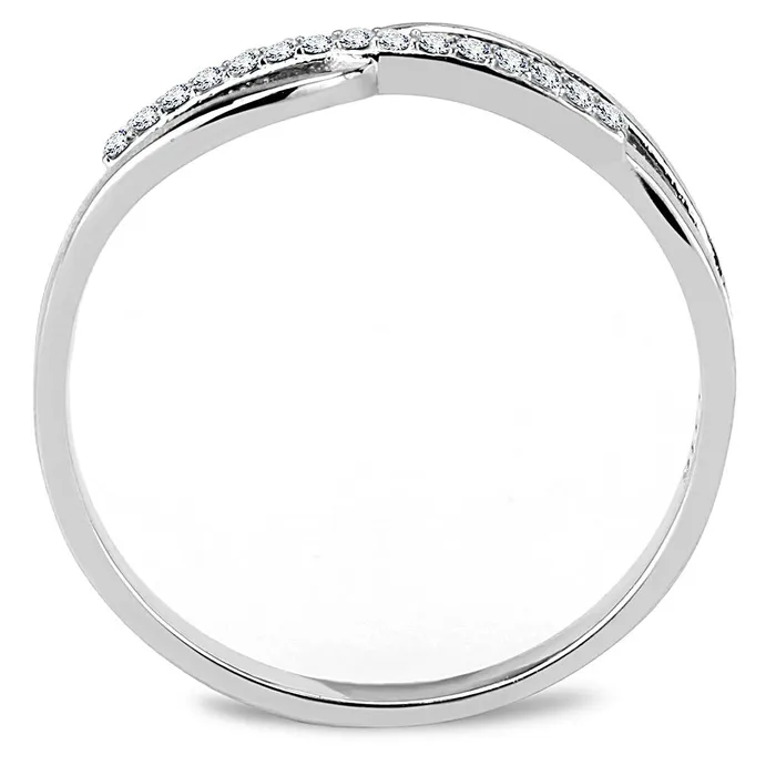 Alamode Rings DA045 High polished no plating Stainless Steel Ring with AAA Grade CZ in Clear