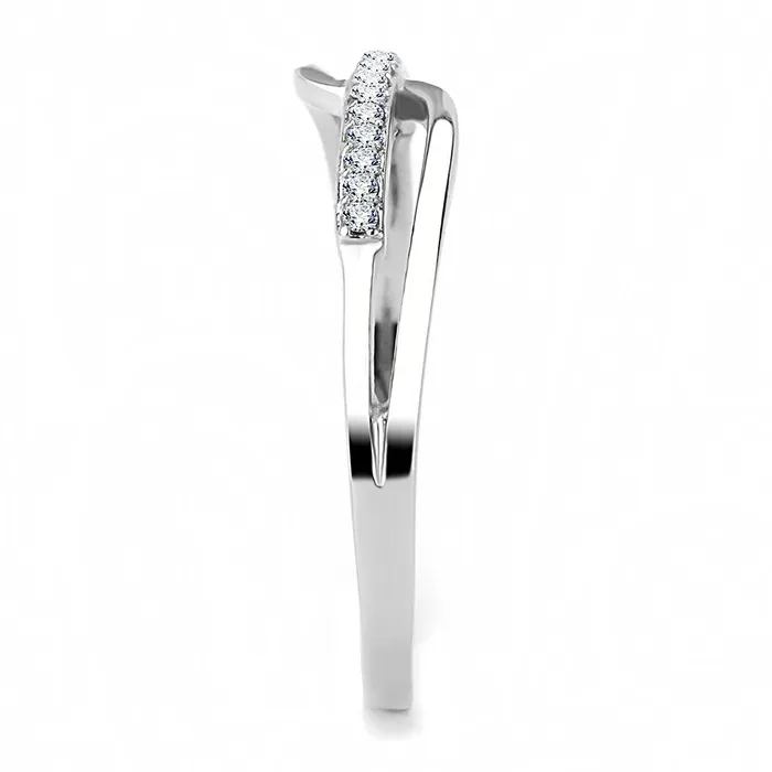 Alamode Rings DA045 High polished no plating Stainless Steel Ring with AAA Grade CZ in Clear