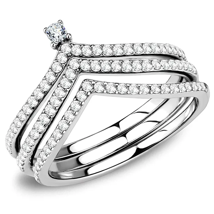Alamode Rings DA061 High polished no plating Stainless Steel Ring with AAA Grade CZ in Clear Alamode Rings DA061 High polished no plating Stainless Steel Ring with AAA Grade CZ in Clear