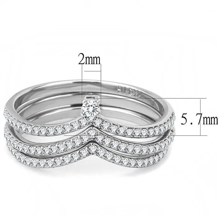 Alamode Rings DA061 High polished no plating Stainless Steel Ring with AAA Grade CZ in Clear