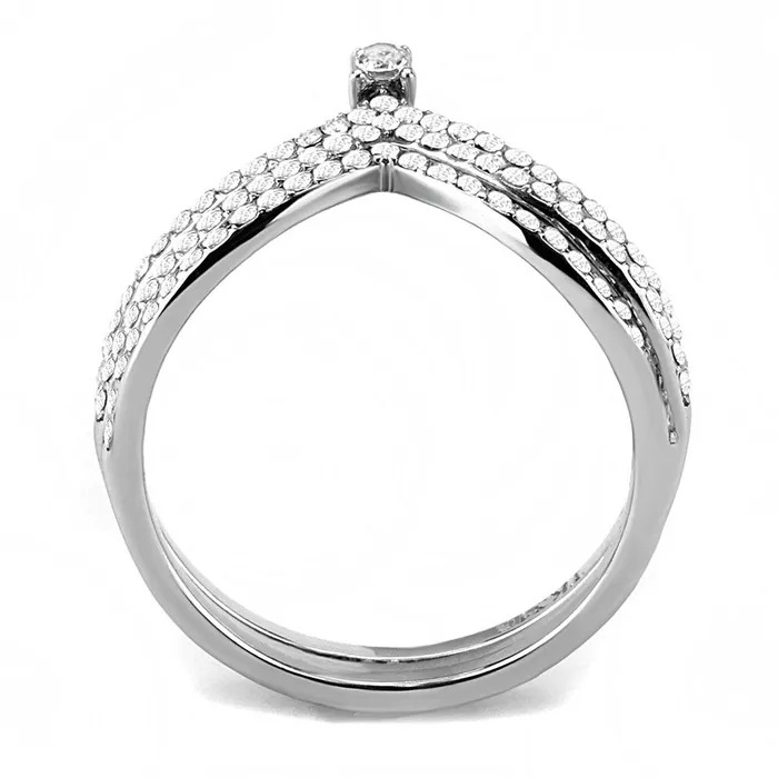 Alamode Rings DA061 High polished no plating Stainless Steel Ring with AAA Grade CZ in Clear