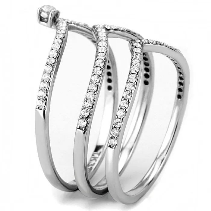 Alamode Rings DA061 High polished no plating Stainless Steel Ring with AAA Grade CZ in Clear