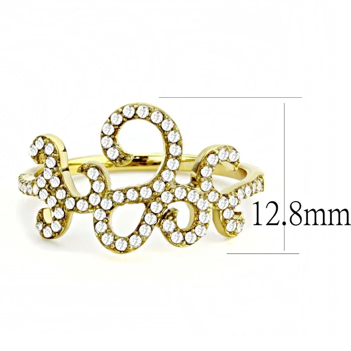 Alamode Rings DA170 IP GoldIon Plating Stainless Steel Ring with AAA Grade CZ in Clear