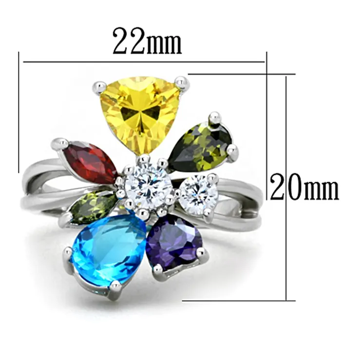Alamode Rings Jaime Cocktail Ring Rhodium Brass AAA CZ Multi Color 3W789