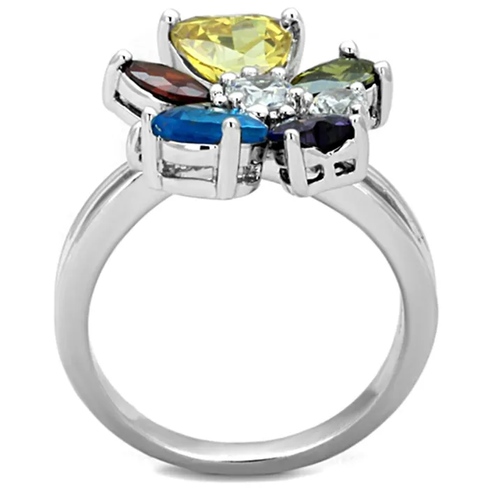 Alamode Rings Jaime Cocktail Ring Rhodium Brass AAA CZ Multi Color 3W789