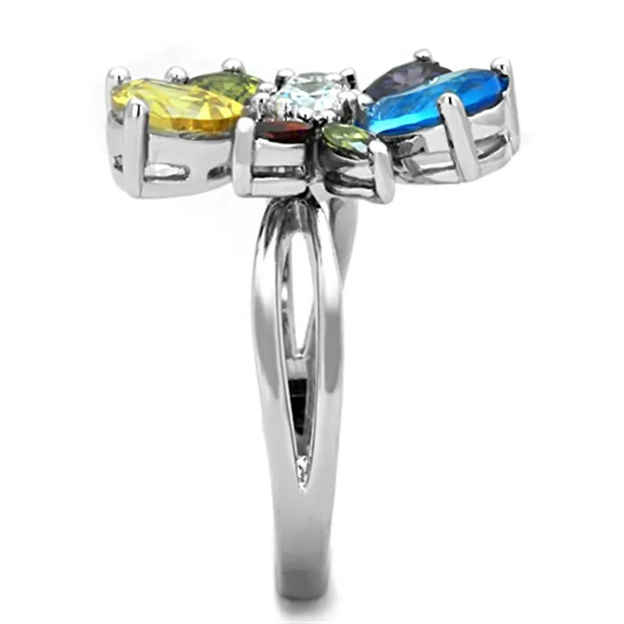 Alamode Rings Jaime Cocktail Ring Rhodium Brass AAA CZ Multi Color 3W789