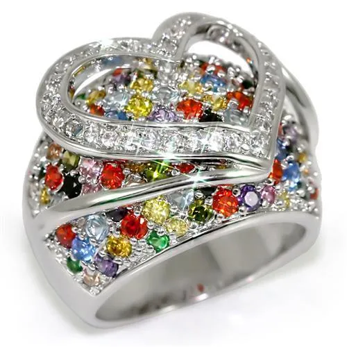 Alamode Rings LO1510 Rhodium Brass Ring with AAA Grade CZ in Multi Color