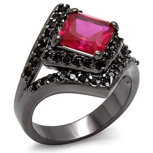 Alamode Rings LO1621 TIN Cobalt Black Brass Ring with AAA Grade CZ in Ruby