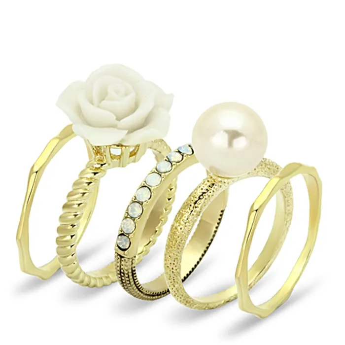 Alamode Rings LO3008 Gold Brass Ring with Synthetic Pearl in White