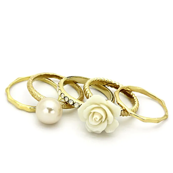 Alamode Rings LO3008 Gold Brass Ring with Synthetic Pearl in White