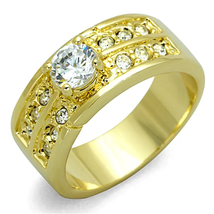 Alamode Rings LO3218 Gold Brass Ring with AAA Grade CZ in Clear