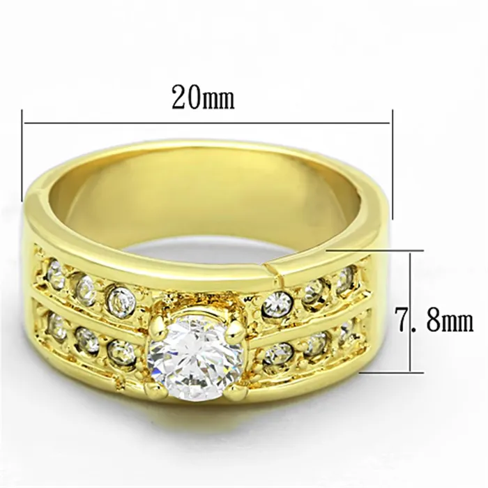 Alamode Rings LO3218 Gold Brass Ring with AAA Grade CZ in Clear