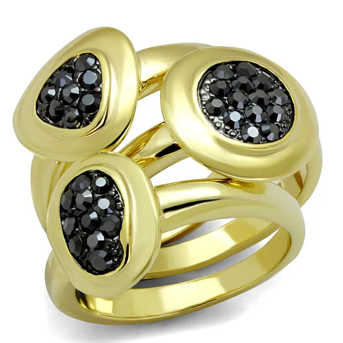 Alamode Rings LO3927 Gold Brass Ring with Top Grade Crystal in Hematite