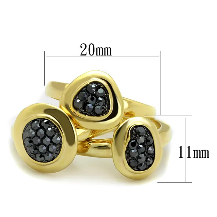 Alamode Rings LO3927 Gold Brass Ring with Top Grade Crystal in Hematite