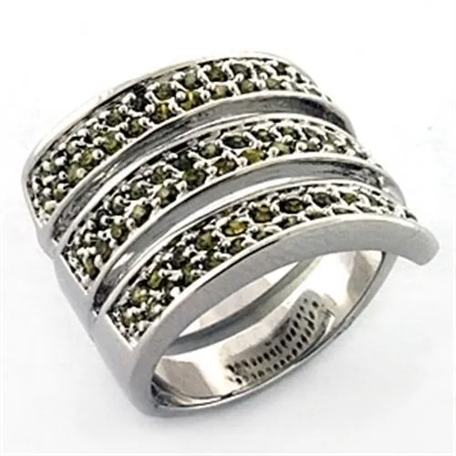 Alamode Rings LOA706 Rhodium Brass Ring with AAA Grade CZ in Olivine color