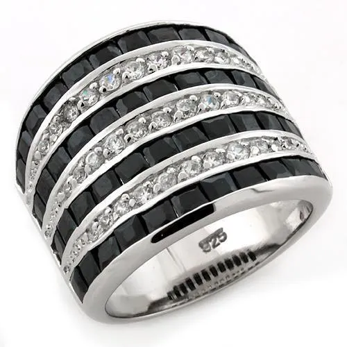 Alamode Rings LOAS1089 Rhodium 925 Sterling Silver Ring with AAA Grade CZ in Jet Alamode Rings LOAS1089 Rhodium 925 Sterling Silver Ring with AAA Grade CZ in Jet