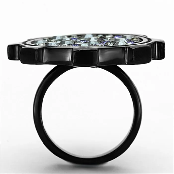 Alamode Rings TK1296 IP BlackIon Plating Stainless Steel Ring with Top Grade Crystal in Multi Color