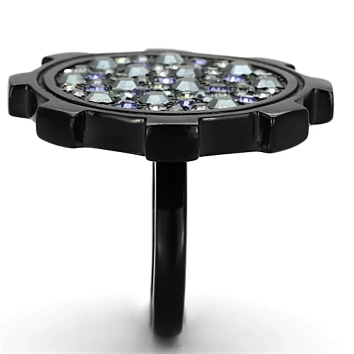 Alamode Rings TK1296 IP BlackIon Plating Stainless Steel Ring with Top Grade Crystal in Multi Color