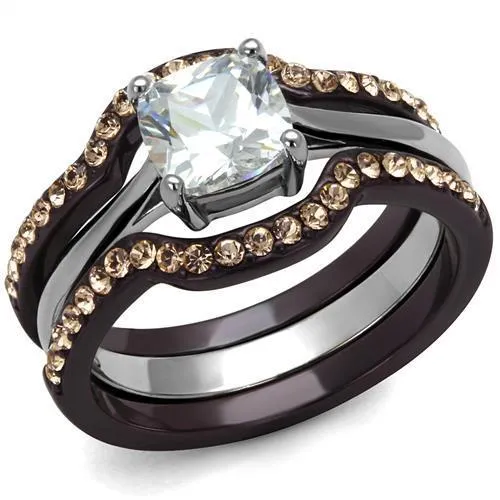 Alamode Rings TK1343PC Two Tone IP Dark Brown IP coffee Stainless Steel Ring with AAA Grade CZ in Clear Alamode Rings TK1343PC Two Tone IP Dark Brown IP coffee Stainless Steel Ring with AAA Grade CZ in Clear