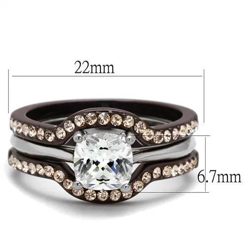 Alamode Rings TK1343PC Two Tone IP Dark Brown IP coffee Stainless Steel Ring with AAA Grade CZ in Clear