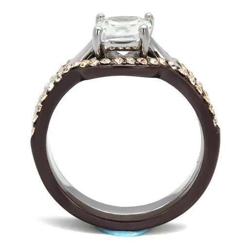 Alamode Rings TK1343PC Two Tone IP Dark Brown IP coffee Stainless Steel Ring with AAA Grade CZ in Clear