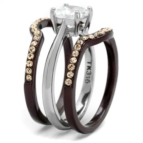 Alamode Rings TK1343PC Two Tone IP Dark Brown IP coffee Stainless Steel Ring with AAA Grade CZ in Clear