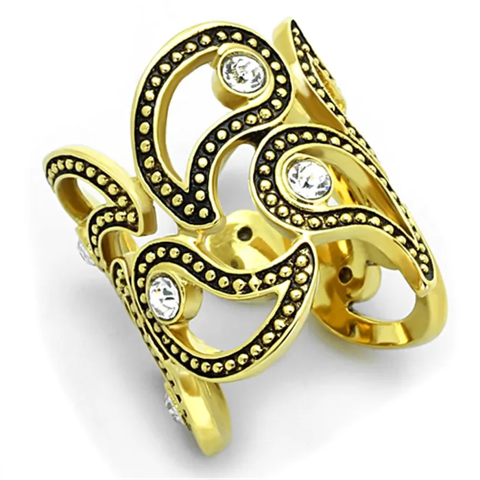 Alamode Rings TK1506 IP GoldIon Plating Stainless Steel Ring with Top Grade Crystal in Clear Alamode Rings TK1506 IP GoldIon Plating Stainless Steel Ring with Top Grade Crystal in Clear