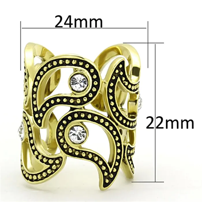 Alamode Rings TK1506 IP GoldIon Plating Stainless Steel Ring with Top Grade Crystal in Clear