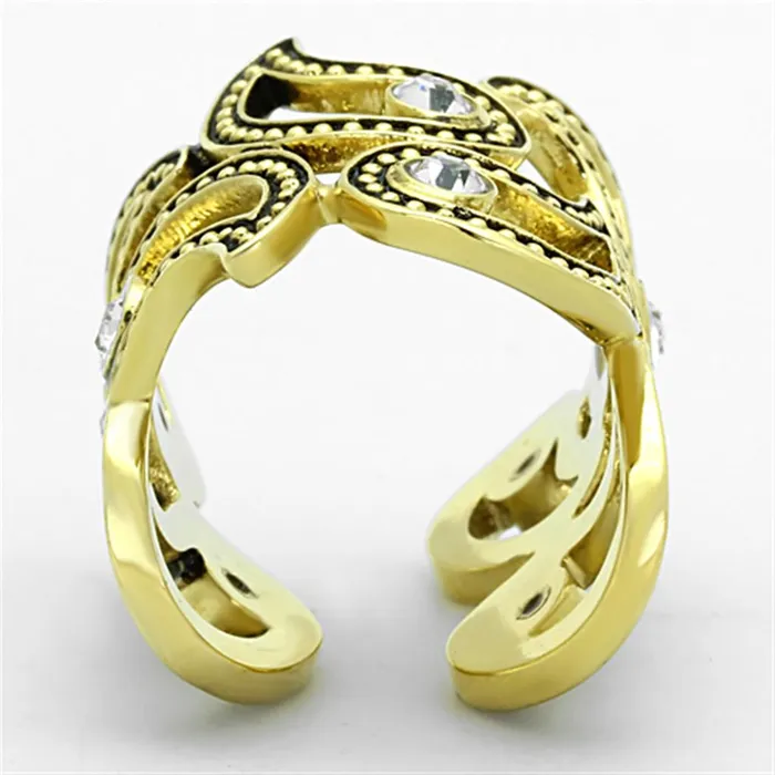 Alamode Rings TK1506 IP GoldIon Plating Stainless Steel Ring with Top Grade Crystal in Clear