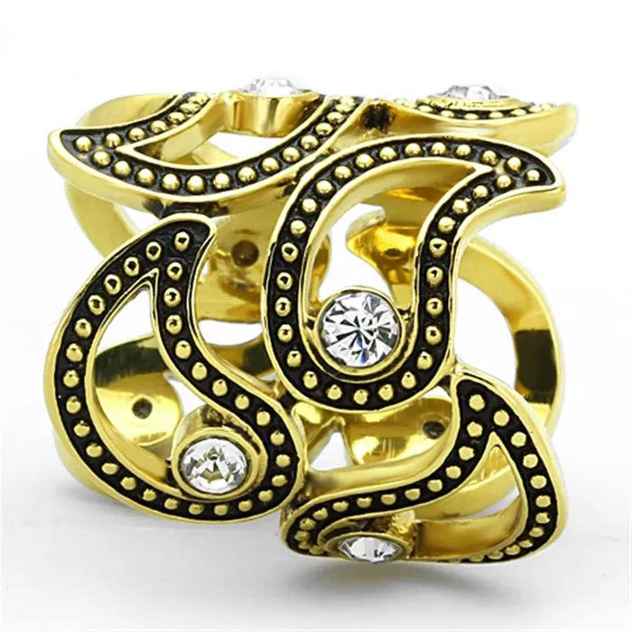 Alamode Rings TK1506 IP GoldIon Plating Stainless Steel Ring with Top Grade Crystal in Clear
