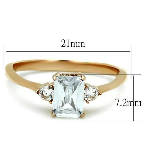 Alamode Rings TK1589 IP Rose GoldIon Plating Stainless Steel Ring with AAA Grade CZ in Clear