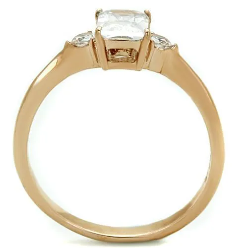 Alamode Rings TK1589 IP Rose GoldIon Plating Stainless Steel Ring with AAA Grade CZ in Clear
