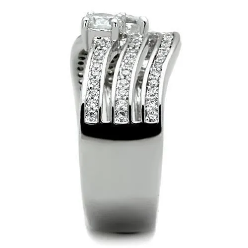 Alamode Rings TK1683 High polished no plating Stainless Steel Ring with AAA Grade CZ in Clear