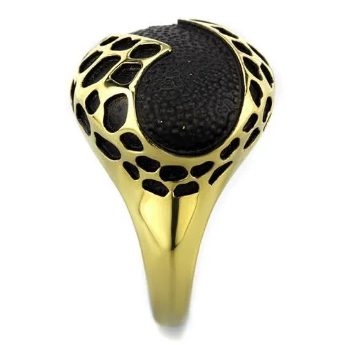 Alamode Rings TK1784 IP GoldIon Plating Stainless Steel Ring with Epoxy in Jet