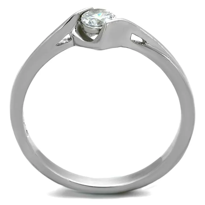 Alamode Rings TK2042 High polished no plating Stainless Steel Ring with AAA Grade CZ in Clear