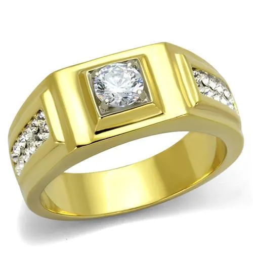 Alamode Rings TK2222 TwoTone IP Gold Ion Plating Stainless Steel Ring with AAA Grade CZ in Clear Alamode Rings TK2222 TwoTone IP Gold Ion Plating Stainless Steel Ring with AAA Grade CZ in Clear