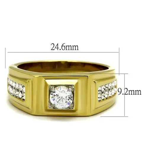 Alamode Rings TK2222 TwoTone IP Gold Ion Plating Stainless Steel Ring with AAA Grade CZ in Clear