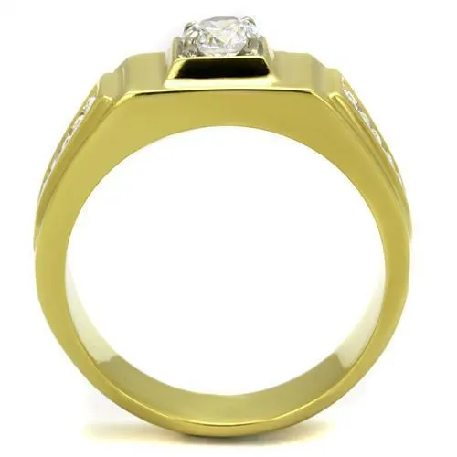 Alamode Rings TK2222 TwoTone IP Gold Ion Plating Stainless Steel Ring with AAA Grade CZ in Clear
