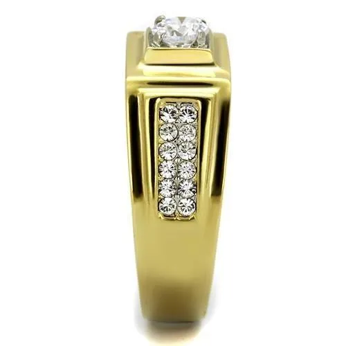 Alamode Rings TK2222 TwoTone IP Gold Ion Plating Stainless Steel Ring with AAA Grade CZ in Clear