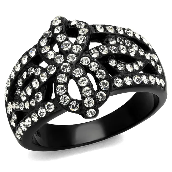 Alamode Rings TK2363 IP BlackIon Plating Stainless Steel Ring with Top Grade Crystal in Clear