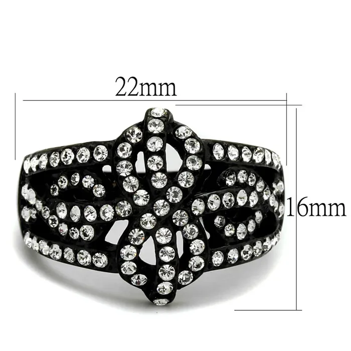 Alamode Rings TK2363 IP BlackIon Plating Stainless Steel Ring with Top Grade Crystal in Clear