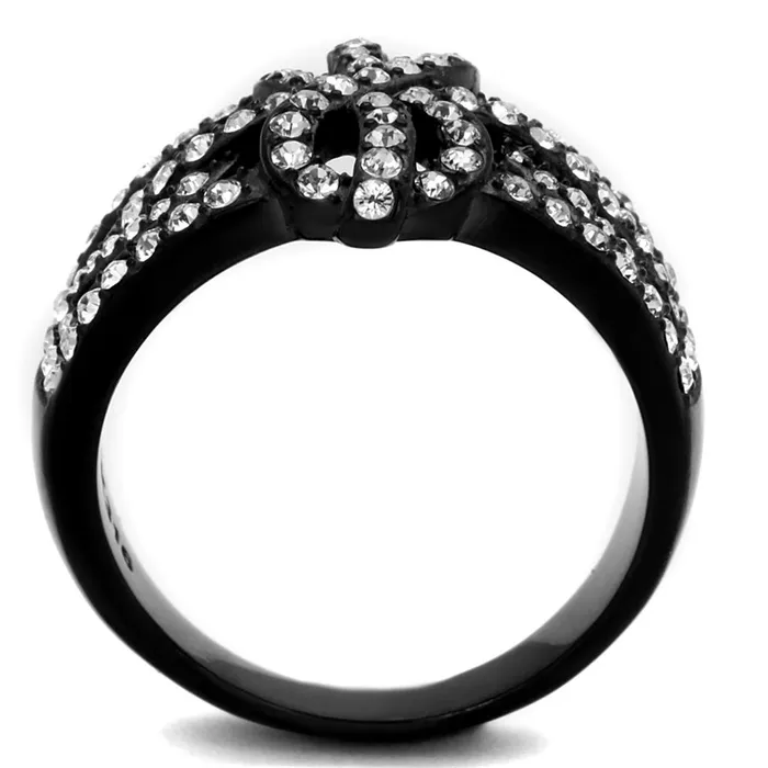 Alamode Rings TK2363 IP BlackIon Plating Stainless Steel Ring with Top Grade Crystal in Clear