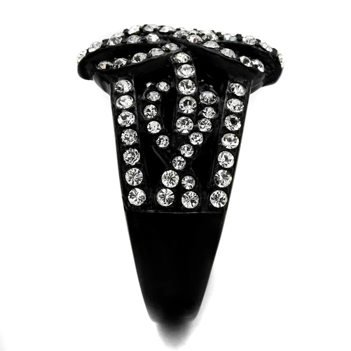 Alamode Rings TK2363 IP BlackIon Plating Stainless Steel Ring with Top Grade Crystal in Clear