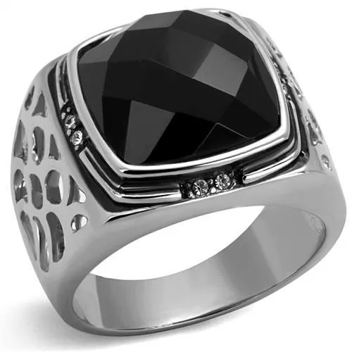Alamode Rings TK2514 High polished no plating Stainless Steel Ring with Synthetic Onyx in Jet Alamode Rings TK2514 High polished no plating Stainless Steel Ring with Synthetic Onyx in Jet