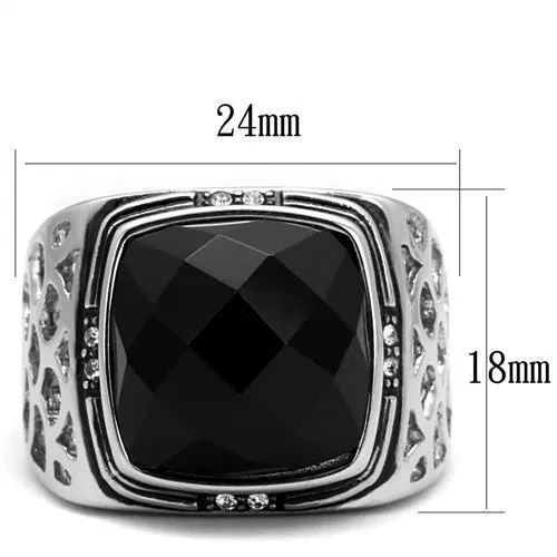 Alamode Rings TK2514 High polished no plating Stainless Steel Ring with Synthetic Onyx in Jet