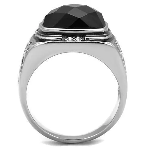 Alamode Rings TK2514 High polished no plating Stainless Steel Ring with Synthetic Onyx in Jet