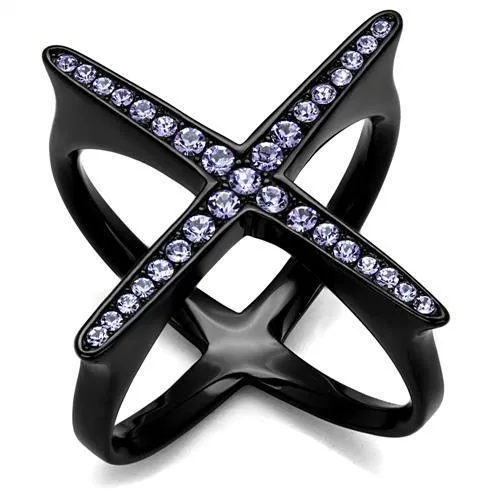 Alamode Rings TK2603 IP BlackIon Plating Stainless Steel Ring with Top Grade Crystal in Amethyst Alamode Rings TK2603 IP BlackIon Plating Stainless Steel Ring with Top Grade Crystal in Amethyst