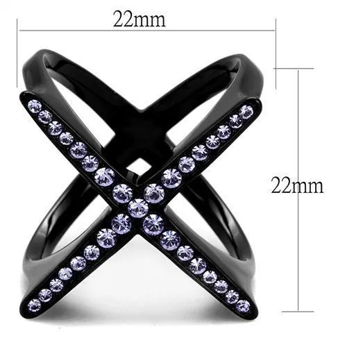 Alamode Rings TK2603 IP BlackIon Plating Stainless Steel Ring with Top Grade Crystal in Amethyst