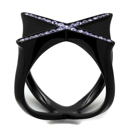 Alamode Rings TK2603 IP BlackIon Plating Stainless Steel Ring with Top Grade Crystal in Amethyst